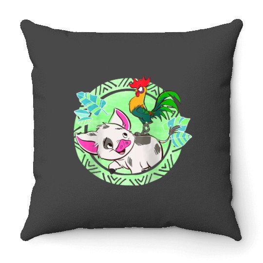 disneys Moana Pua Hei Hei Tribal Distressed Frame Portrait  gifts Throw Pillows