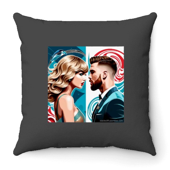 taylorr Swift and Travis Kelce art Throw Pillows