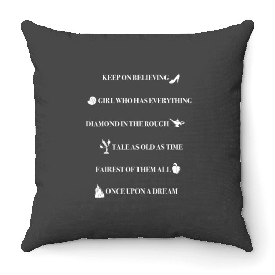 disneys Princesses Motivational Quotes Symbol Graphic Throw Pillows