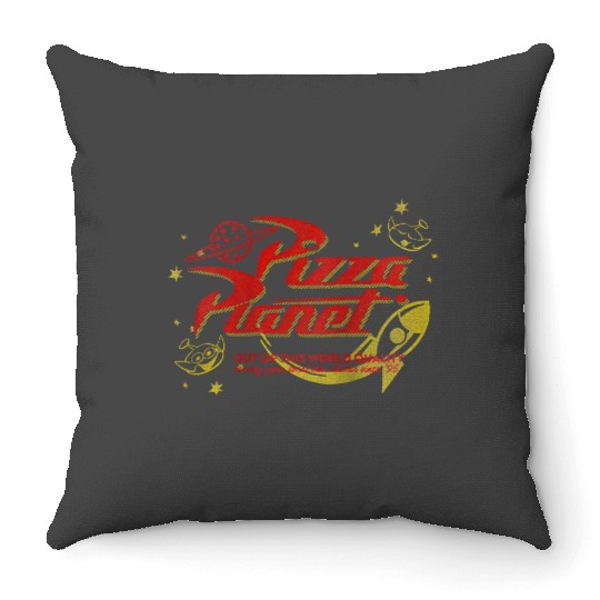 disneys Toy Story Vintage Pizza Planet Logo Raglan Throw Pillows