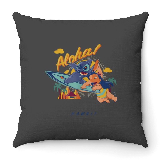 disneys Lilo Stitch Aloha Enjoying Summer Surfing Portrait Throw Pillows