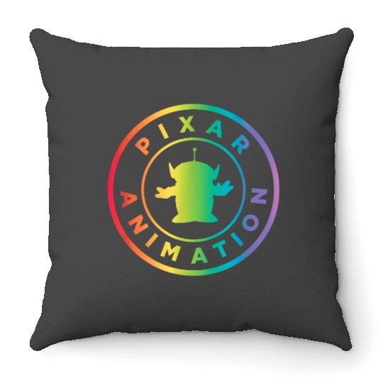 disneys pixars Toy Story Alien Rainbow Pride Badge Throw Pillows