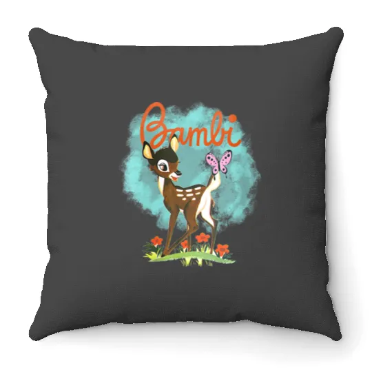 disneys Bambi Cute Bambi Playing Around Watercolor Retro Throw Pillows