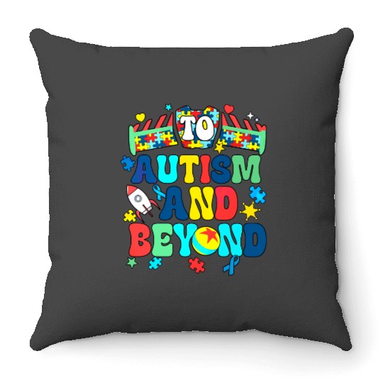 Buzz Lightyear and Woody To Autism and Beyond , Disney Toy Story Autism Awareness Tee, Puzzle Piece , Disneyland Family Trip Throw Pillows