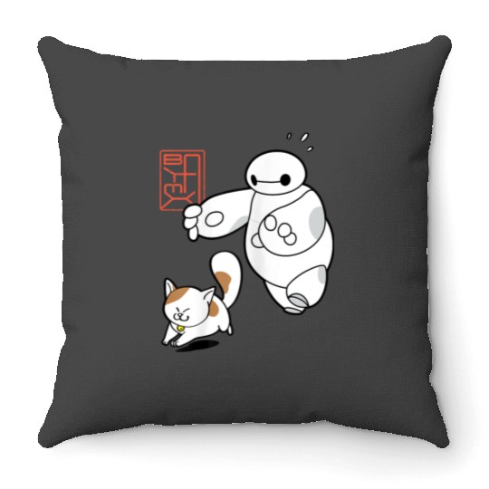 Disney Big Hero 6 Baymax Chasing Mochi Cute Shot Gifts Trend Throw Pillows