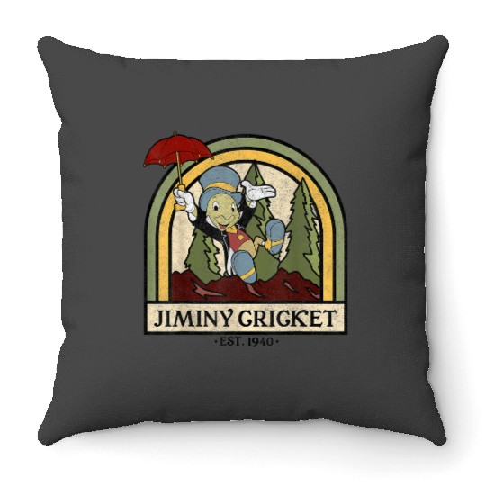 disneys Pinocchio Jiminy Cricket Established 1940 Throw Pillows