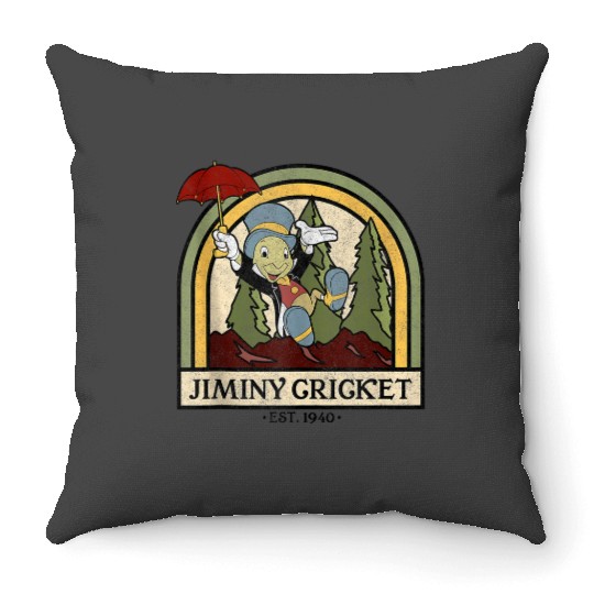 disneys Pinocchio Jiminy Cricket Established 1940 Throw Pillows