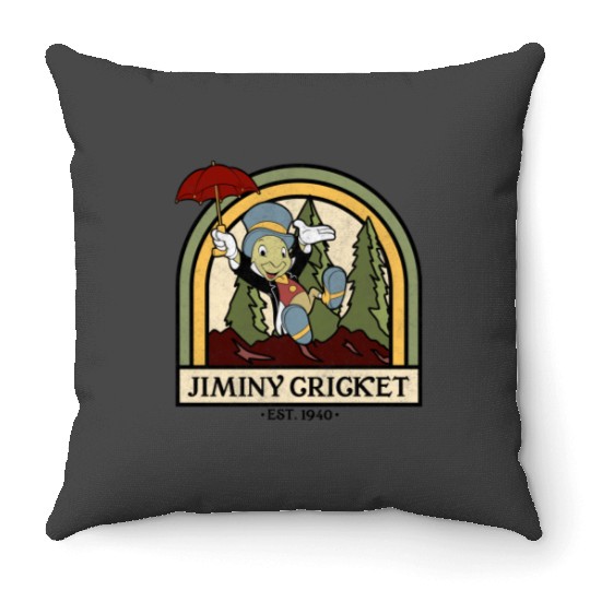 disneys Pinocchio Jiminy Cricket Established 1940 Throw Pillows