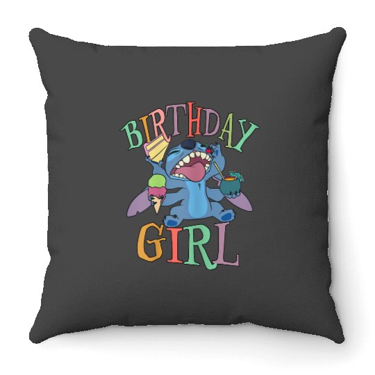 Disney Lilo Stitch Birthday Girl Retro Snacking Stitch Gifts  Throw Pillows