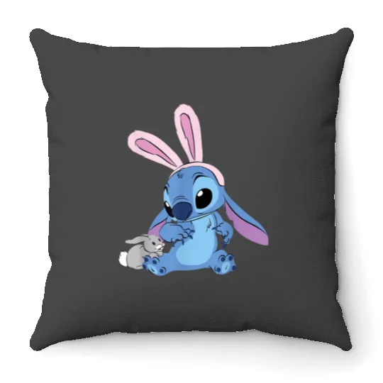 Disney Stitch With Easter Bunny0 Throw Pillows