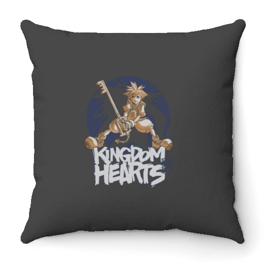 Disney Kingdom Hearts Sora Warrior Stance Graffiti Vintage Throw Pillows