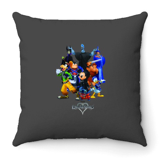 disneys Kingdom Hearts Magical Characters Mash Up Chest Logo Throw Pillows
