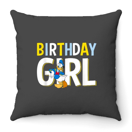 Disney Mickey And Friends Birthday Girl Vintage Donald Duck gifts trends Throw Pillows