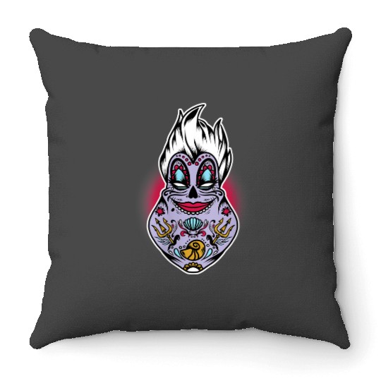 Disneys Villains Halloween Ursula Sugar Skull Throw Pillows