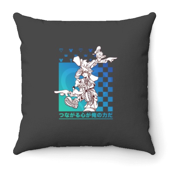 Disney Kingdom Hearts Sora Donald Goofy Kanji Checkerboard Throw Pillows