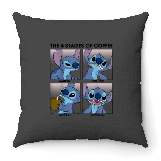 Disney Lilo Stitch 4 Stages Of Coffee Throw Pillows