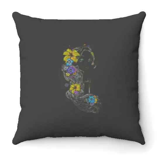 Disney Tangled Rapunzel Sketch Flower Color Pop Throw Pillows