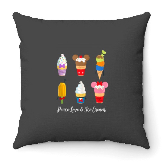 Disney Mickey Pals Summer Treats Peace Love Ice Cream Throw Pillows