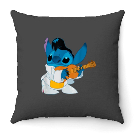 Disney Lilo Stitch Iconic Elvis Stitch Ready To Play Logo Throw Pillows