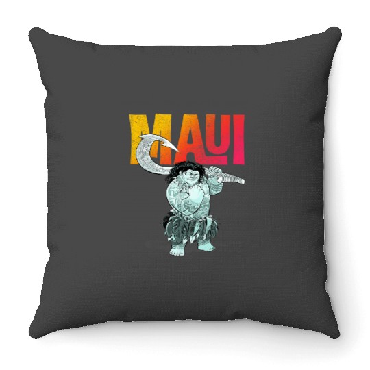 Disney Moana Maui Gradient Text Tough Pose Portr Throw Pillows