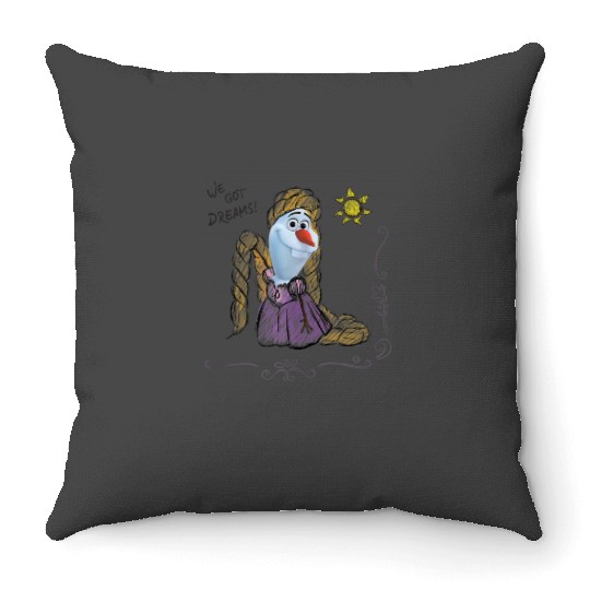 Disney Olaf Presents Rapunzel Costume Sketch Throw Pillows
