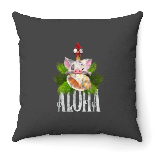 Disney Moana Aloha Pua And Hei Hei Distressed Tropical Logo gifts  Throw Pillows