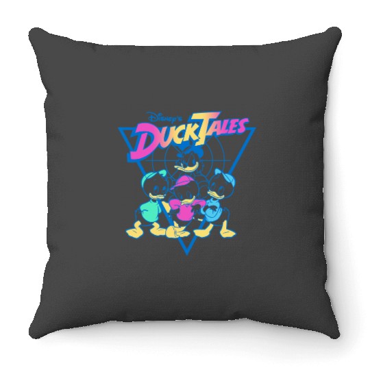 Disney DuckTales Vintage Neon Outlines Group Shot Distressed Throw Pillows