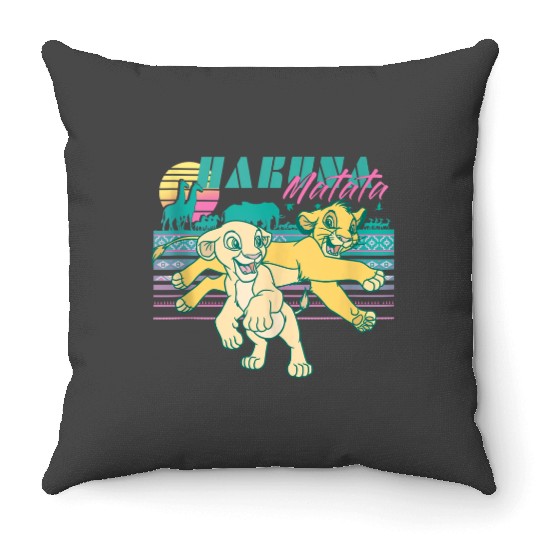 Disneyss Lion King Simba Nala Retro Landscape Portrait Throw Pillows