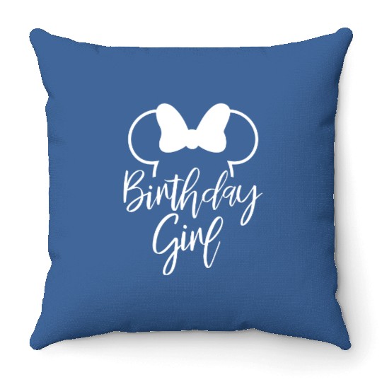 Disney Birthday Girl Throw Pillows, Minnie Mouse Birthday Girl Throw Pillows, Disneyland Birthday