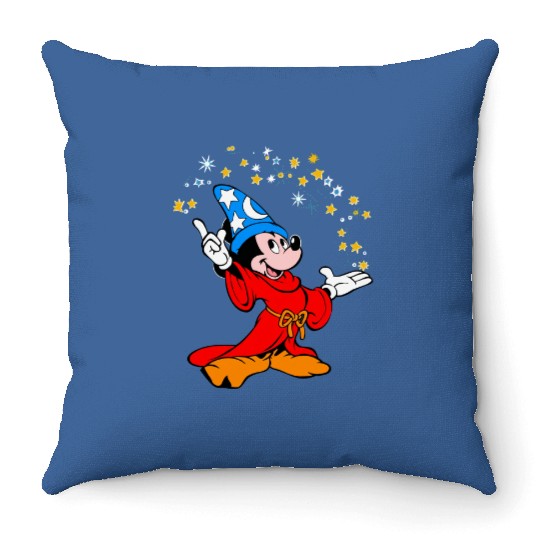 Retro Disney Fantasia Sorcerer Mickey Mouse Magic Wizard Throw Pillows, Magic Kingdom WDW Throw Pillows