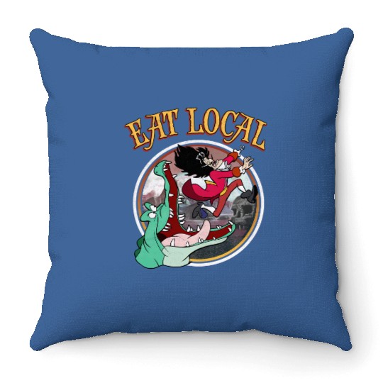 Retro Disney Peter Pan Tick-Tock The Crocodile Captain Hook Eat Local Throw Pillows
