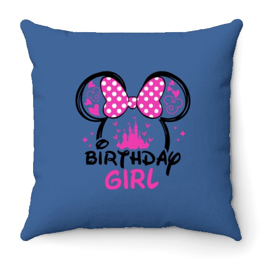 Disney mouse birthday girl Throw Pillows, Disney Family and couple Throw Pillows, Disney youth and toddler Throw Pillows, Minnie birthday girl
