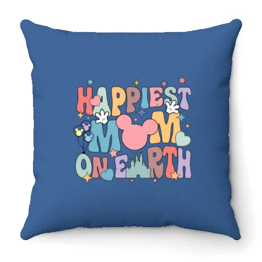 Disney Happiest Mom On Earth Throw Pillows, Disney Mother's Day Throw Pillows, Happy Mom Throw Pillows, Disney Trip Throw Pillows