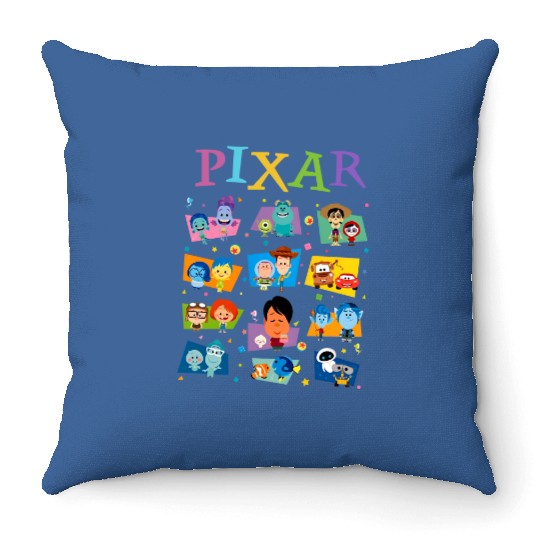 Disney Pixar Movie Icons Throw Pillows, Pixar Pier Throw Pillows, Disney Matching Family Vacation Throw Pillows, Disneyland Throw Pillows