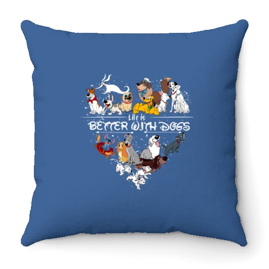 Life is Better With Dogs Disney Throw Pillows, Disney Dogs Throw Pillows, Disney Dog Mom & Lovers