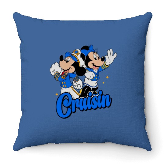Cute Mickey Mouse & Minnie Magical Cruisin Throw Pillows, Disney Cruise Line 25th Silver Anniversary At Sea Throw Pillows