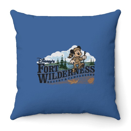 Fort Wilderness Mickey Throw Pillows Vintage 80's Style Disney Resort Unisex Throw Pillows