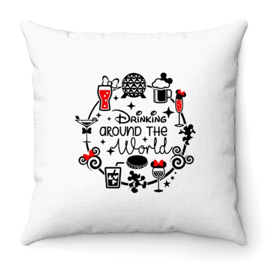 Drinking Around The World Disney Throw Pillows, Funny Disney Throw Pillows, Disney Family Throw Pillows