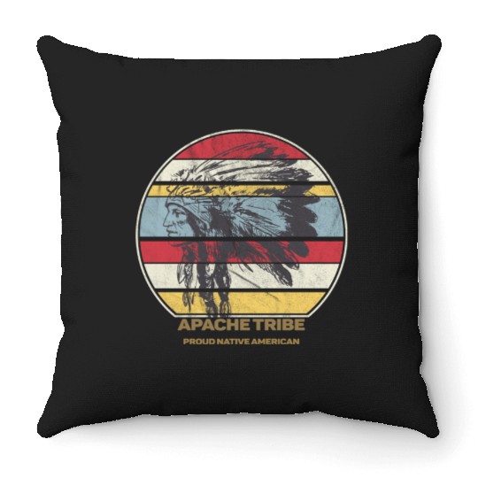 Apache Tribe Native American Indian Proud Retro Sunset - Apache - Throw Pillows