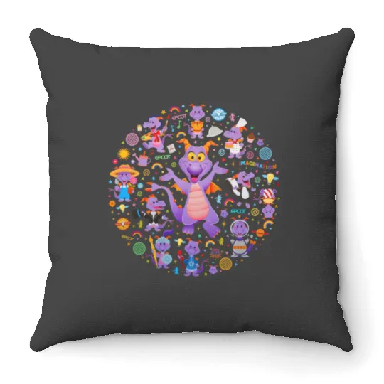 Disney Epcot Figment Throw Pillows, Epcot Figment Throw Pillows, Floral Epcot Throw Pillows