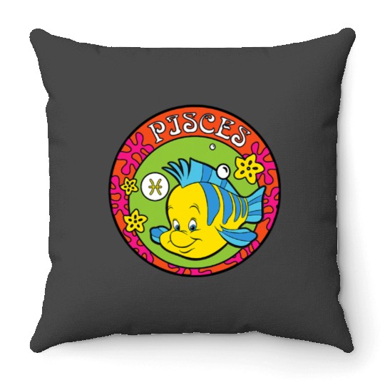 Disney The Little Mermaid Flounder Zodiac Pisces Throw Pillows