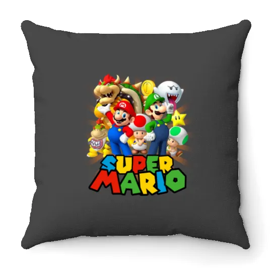 Super Mario Bros Group,Mario Luigi Yoshi Bowser Boo, Magic Kingdom,Disneyland Trip Family Throw Pillows