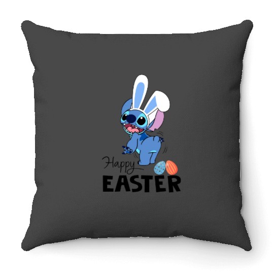 Stitch Happy Easter Shirt, Disney Easter Egg Shirt, Lilo & Stitch Easter Shirt, Disney Spring Break Tee, Family Easter Stitch Bunny Shirt Throw Pillows