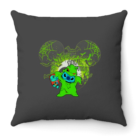 Stitch Costume Oogie Boogie Sally Doll Throw Pillows, Let's Oogie Boogie 2023 Throw Pillows , Disney Halfway To Halloween Party Throw Pillows