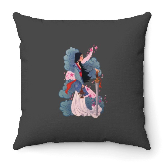 Vintage Watercolor Mulan Princess Throw Pillows, Disney