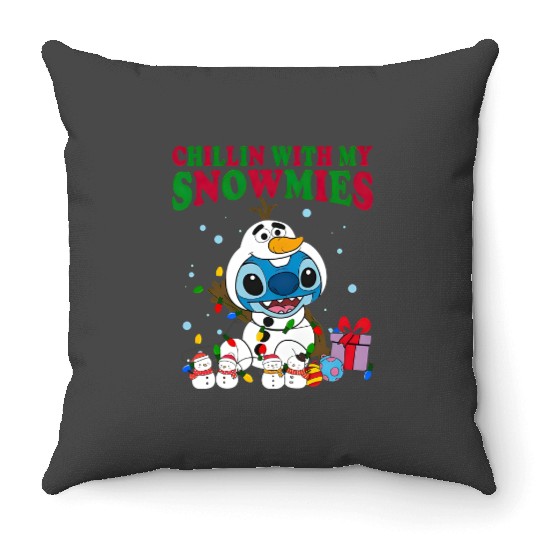 Disney Christmas Stitch Olaf Costume Throw Pillows, Chillin With My Snowmies Throw Pillows