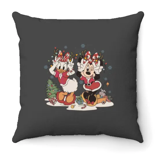 Vintage Minnie Daisy Christmas  Throw Pillows, Retro Disney Christmas Throw Pillows