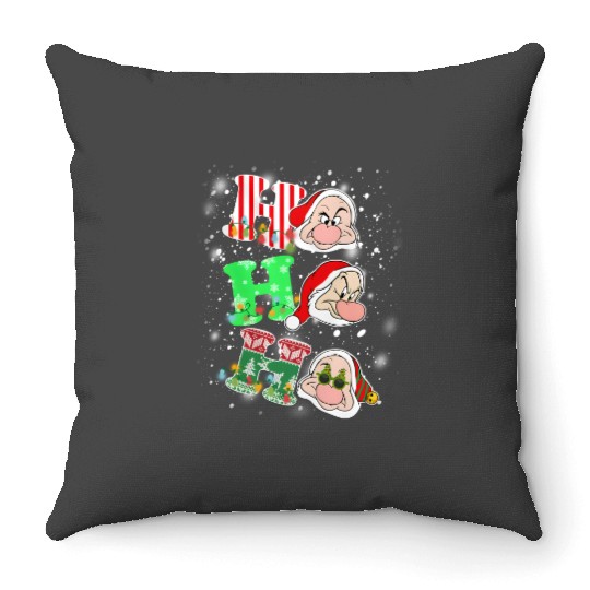 Ho Ho Ho Grumpy Dwarf Christmas Light Throw Pillows, Snow White and Seven Dwarfs Disneyland Throw Pillows