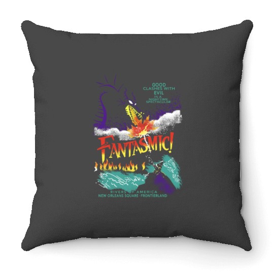 Retro Fantasmic Maleficent Dragon And Sorcerer Mickey Throw Pillows, Fantasia Disney Throw Pillows