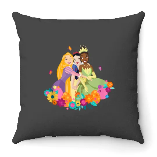 Disney Princess Rapunzel Snow White Tiana Spring Easter Eggs Throw Pillows